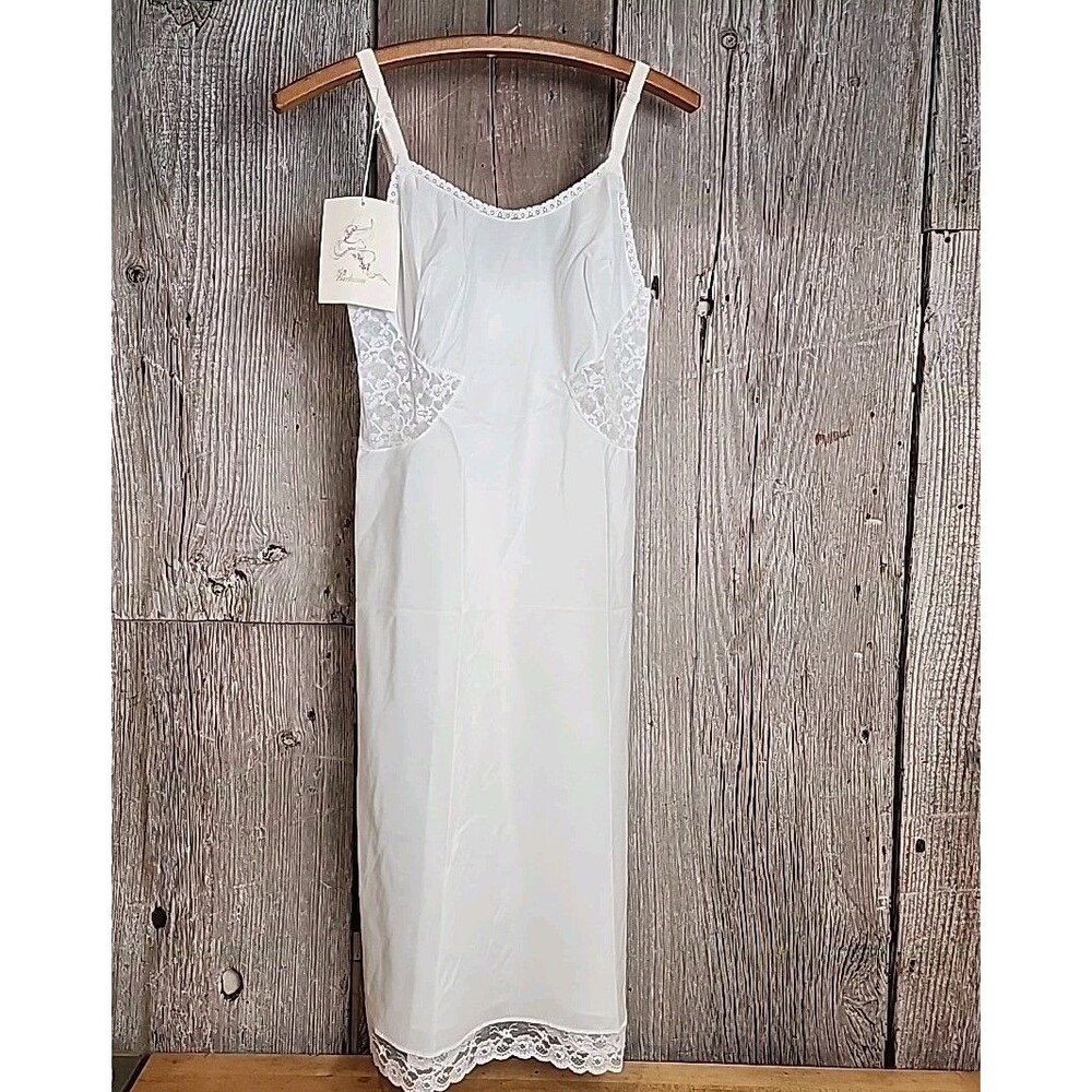 Vintage 60s Barbizon Full Slip Lace Contura Boudoir Lingerie 34A 34" Length NOS